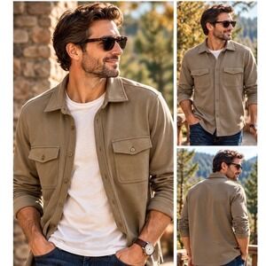 Gap Mens Tan Brown Long Sleeve Jersey Knit Button Down Shirt Jacket Medium NWT